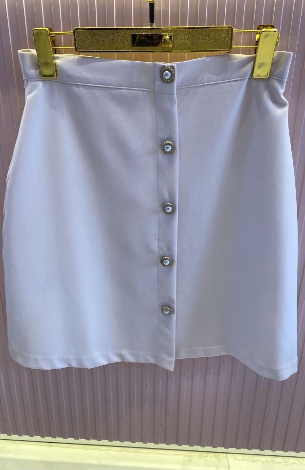 BEJ DÜĞMELİ SATEN MİNİ ETEK 40