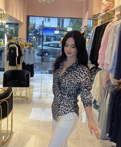 LEOPAR DESENLİ ÇAPRAZ BAĞLAMALI GÖMLEK