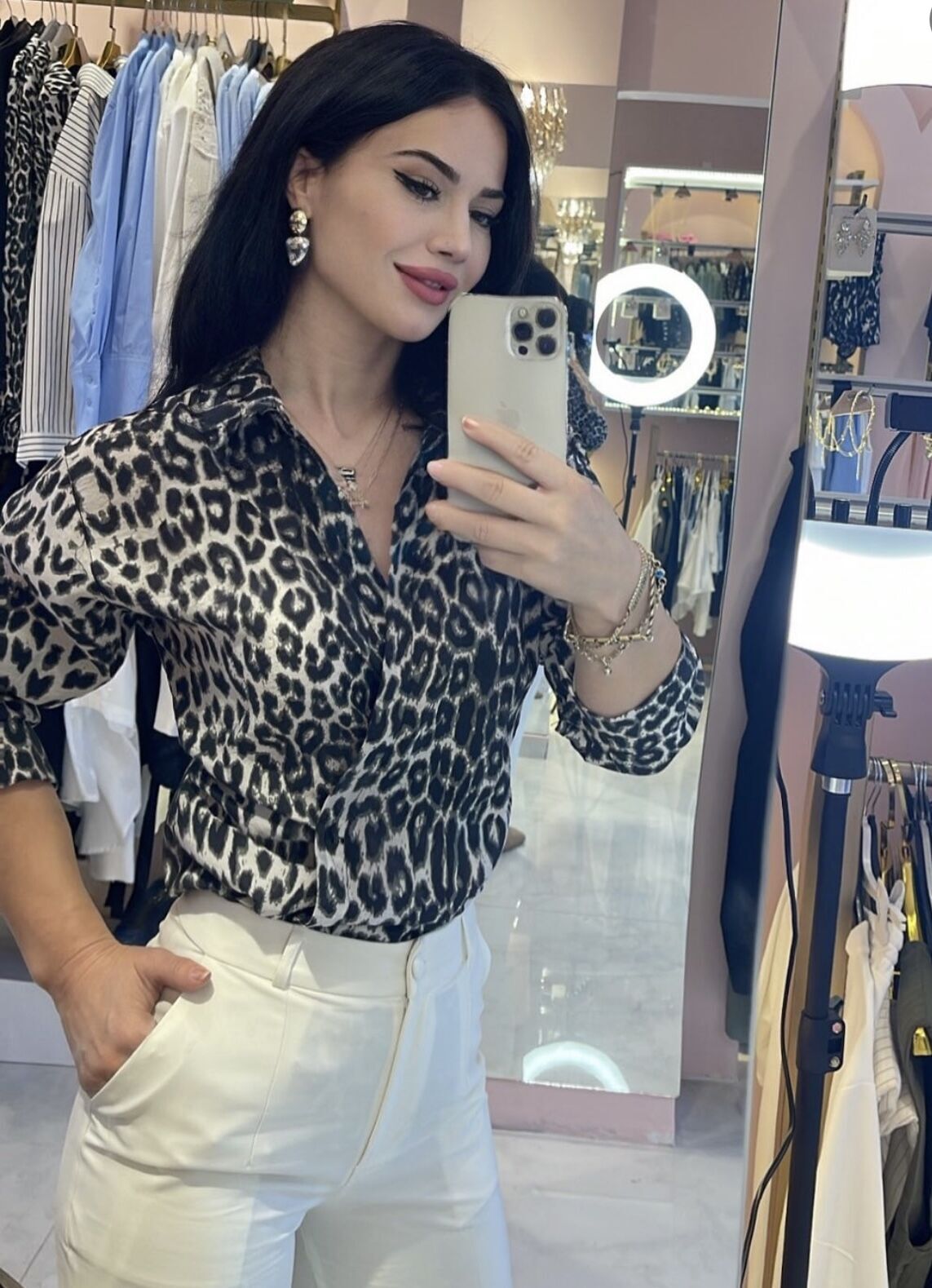 LEOPAR DESENLİ ÇAPRAZ BAĞLAMALI GÖMLEK S