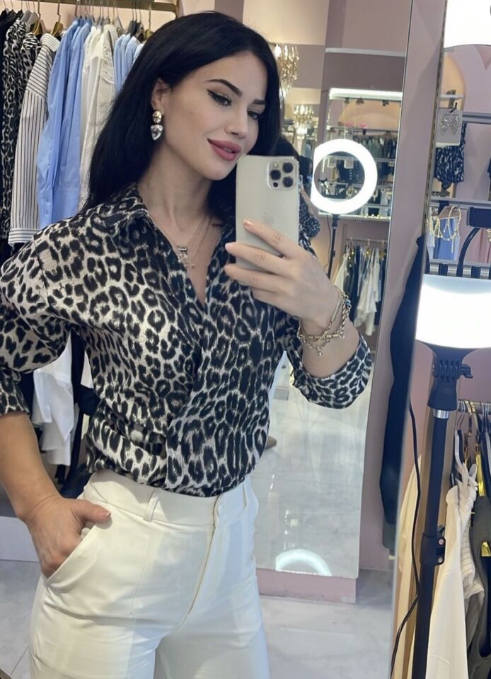 LEOPAR DESENLİ ÇAPRAZ BAĞLAMALI GÖMLEK S