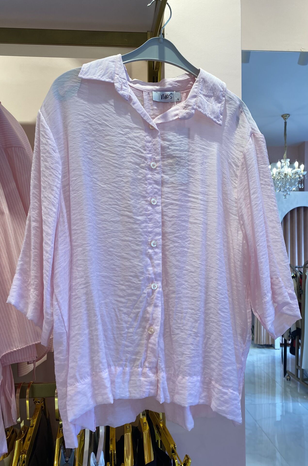 PEMBE ŞEFFAF KISA KOL GÖMLEK