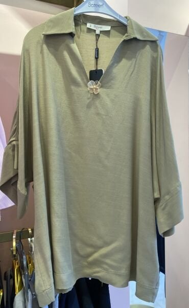 HAKİ OVERSİZE KESİM GOLD TOKALI BLUZ