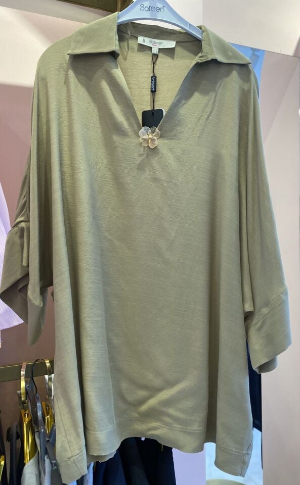 HAKİ OVERSİZE KESİM GOLD TOKALI BLUZ