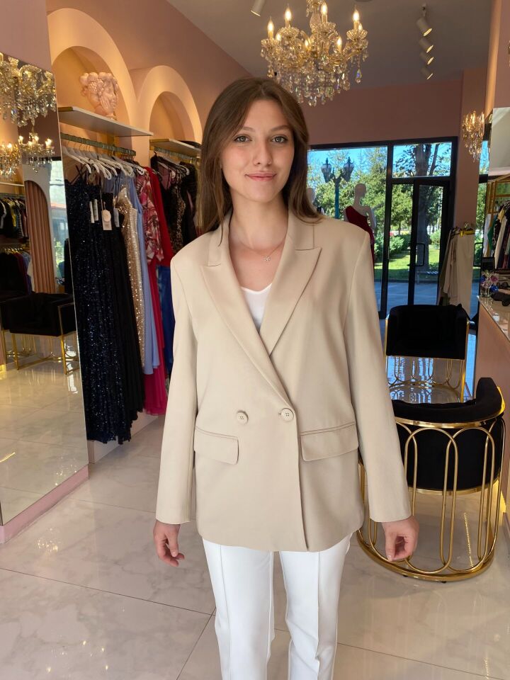 BEJ DÜĞME DETAYLI BLAZER CEKET 44