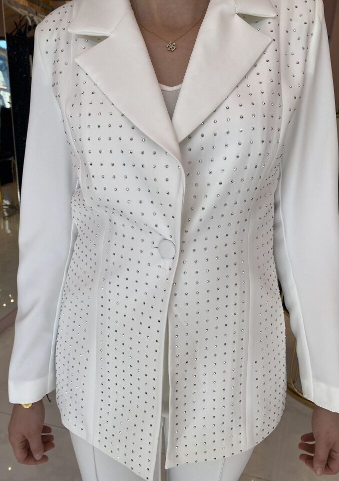 BEYAZ ÖNÜ TAŞLI BLAZER CEKET