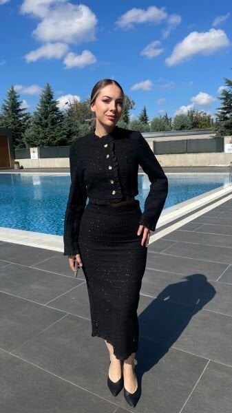 SİYAH GOLD DÜĞMELİ TWÜVİT CEKET