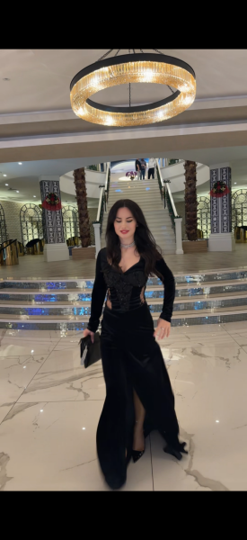 KADIFE SİYAH UZUN ELBİSE