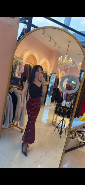 SİYAH PAYET VE BONCUK DETAY ETEK