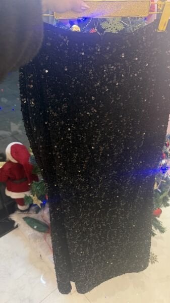 SİYAH PAYET VE BONCUK DETAY ETEK