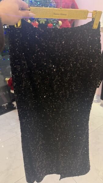 SİYAH PAYET VE BONCUK DETAY ETEK